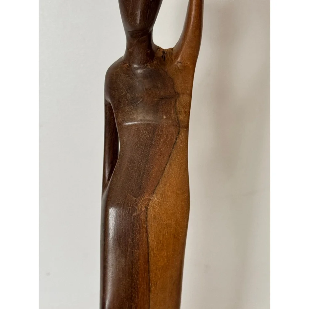 Vintage Mid Century Hand Carved Wooden Female Figure Candle Holder African 17”